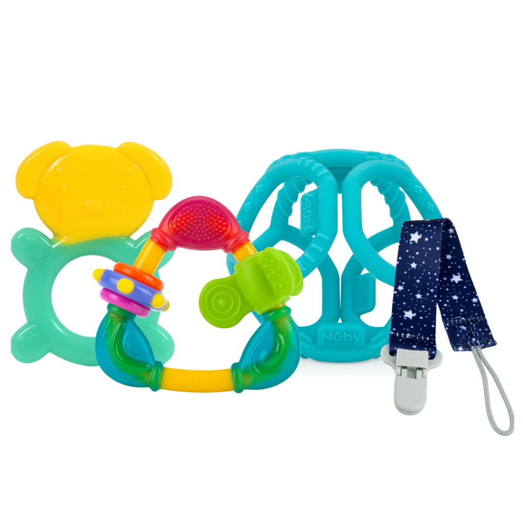 נשכנן עם תופסן - חבילת נשכני סיליקון רך צבעונית וכיפית לתינוק